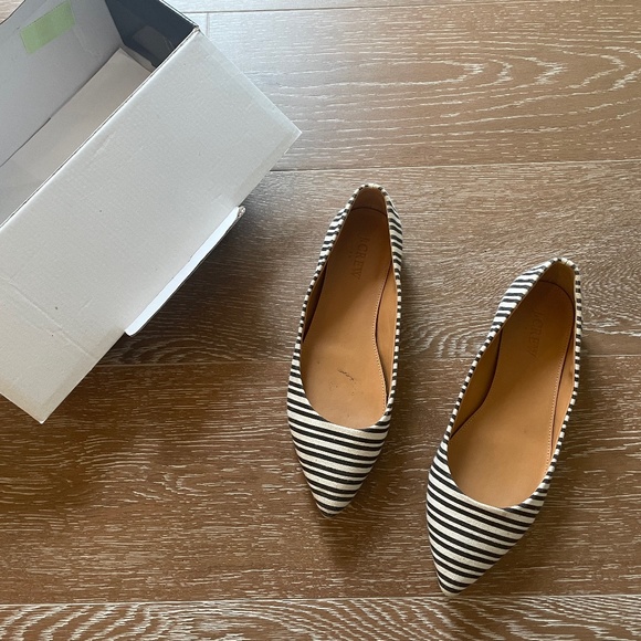 J. Crew Black and White Stripe Amelia Flats - Picture 1 of 5